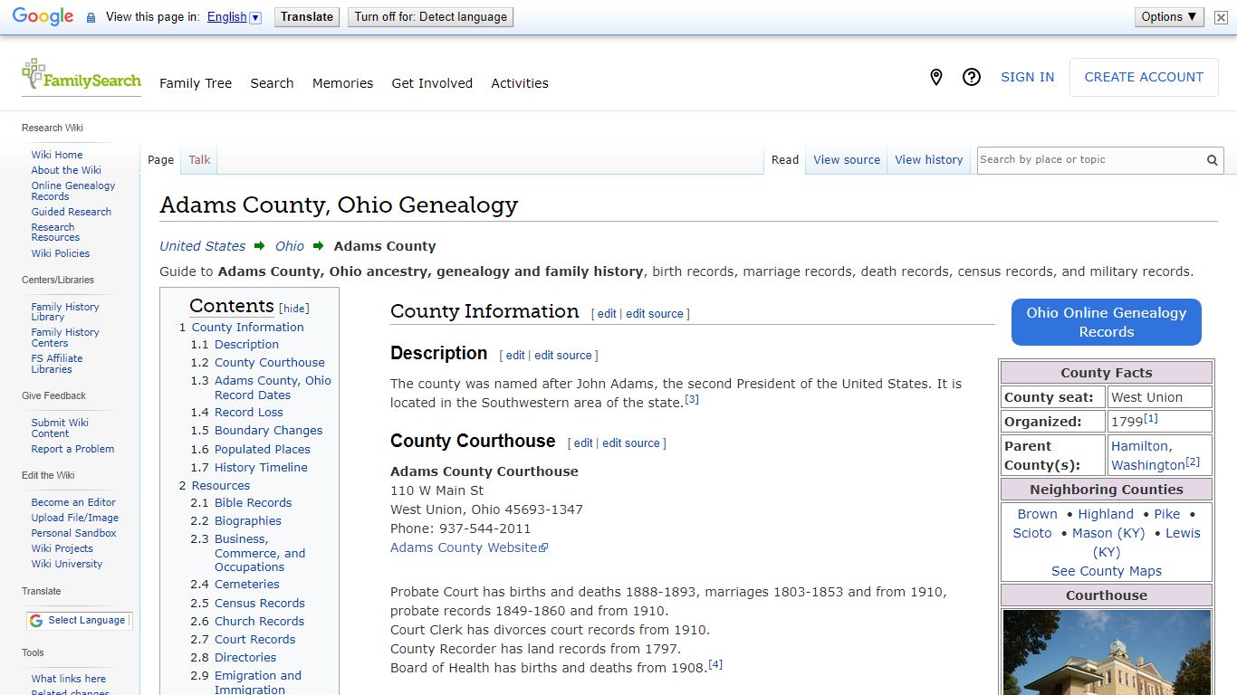 Adams County, Ohio Genealogy • FamilySearch